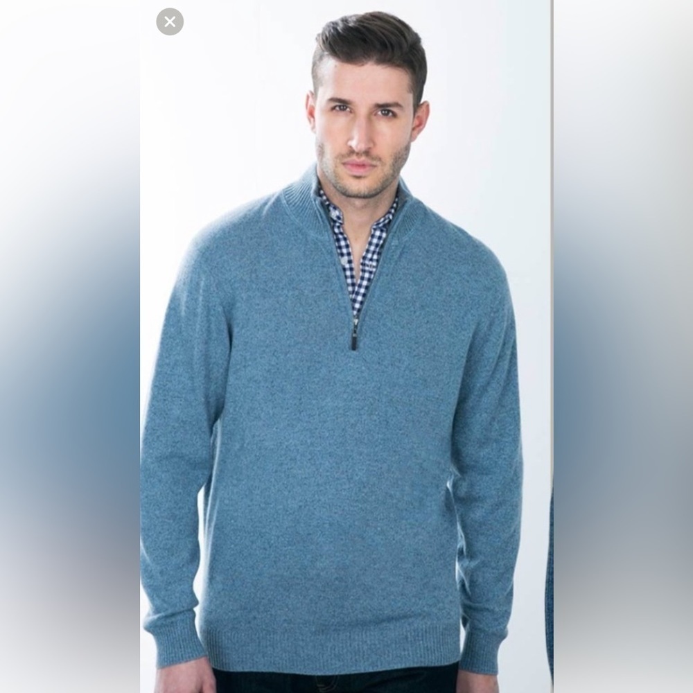 Kinross 100% Cashmere 1/4 Zip Mock Neck Stonewash Blue Sweater MED